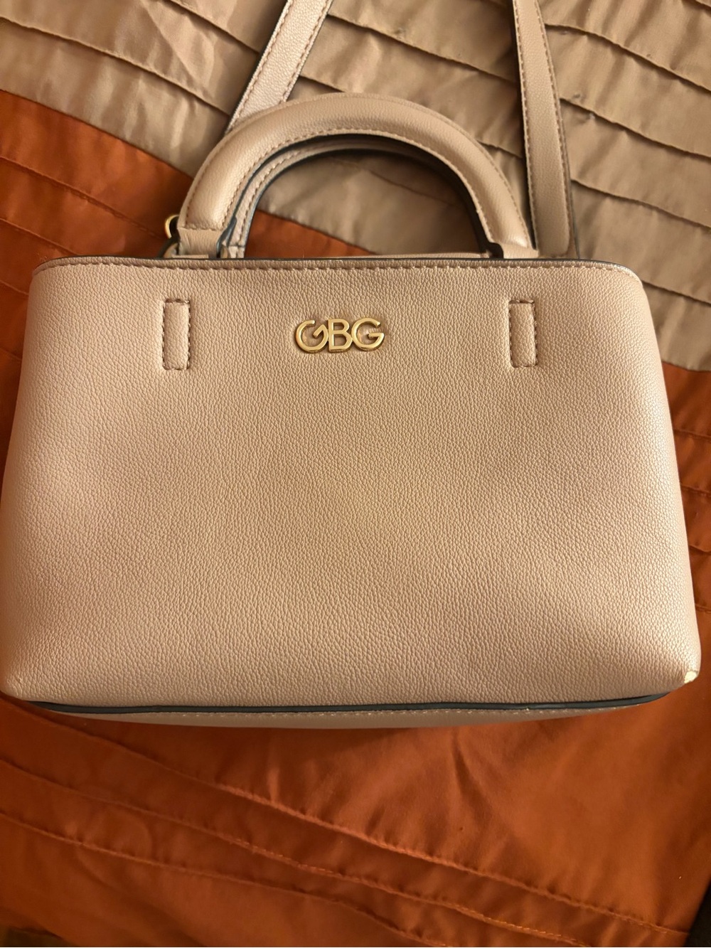 GBG Los Angeles Taupe Top-Handle Satchel with Gold Logo